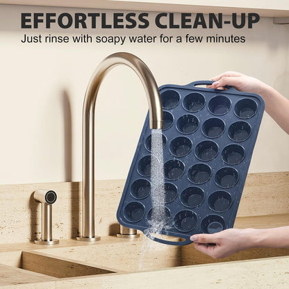 2 Pack Silicone Muffin Pan 12 and 24 Cup with Metal Frame,Non Stick Silicone Mini Cupcake Pan with Handles, BPA Free Silicon Regular Muffin Tin Tray Small for Baking, Egg Bites, Mold Grey