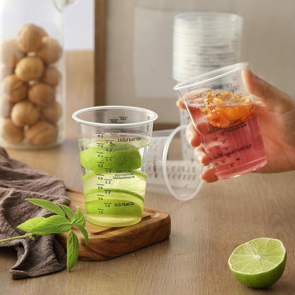 20Pcs 8Oz Graduated Clear Plastic Measuring Mixing Cups with 20Pcs Wooden Stirring Sticks for Mixing Paint, Pigments, Epoxy Resins
