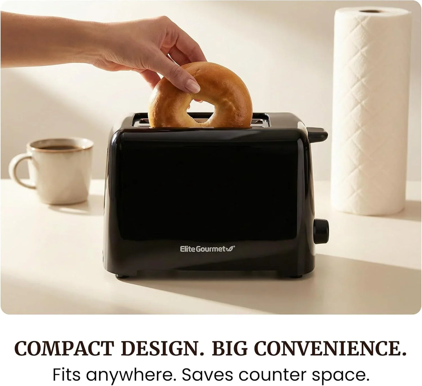 2-Slice Cool Touch Toaster – 6 Browning Levels, Extra Wide 1.25” Slots for Bagels & Thick Bread, Cancel Function, Compact, ETL Certified, Black