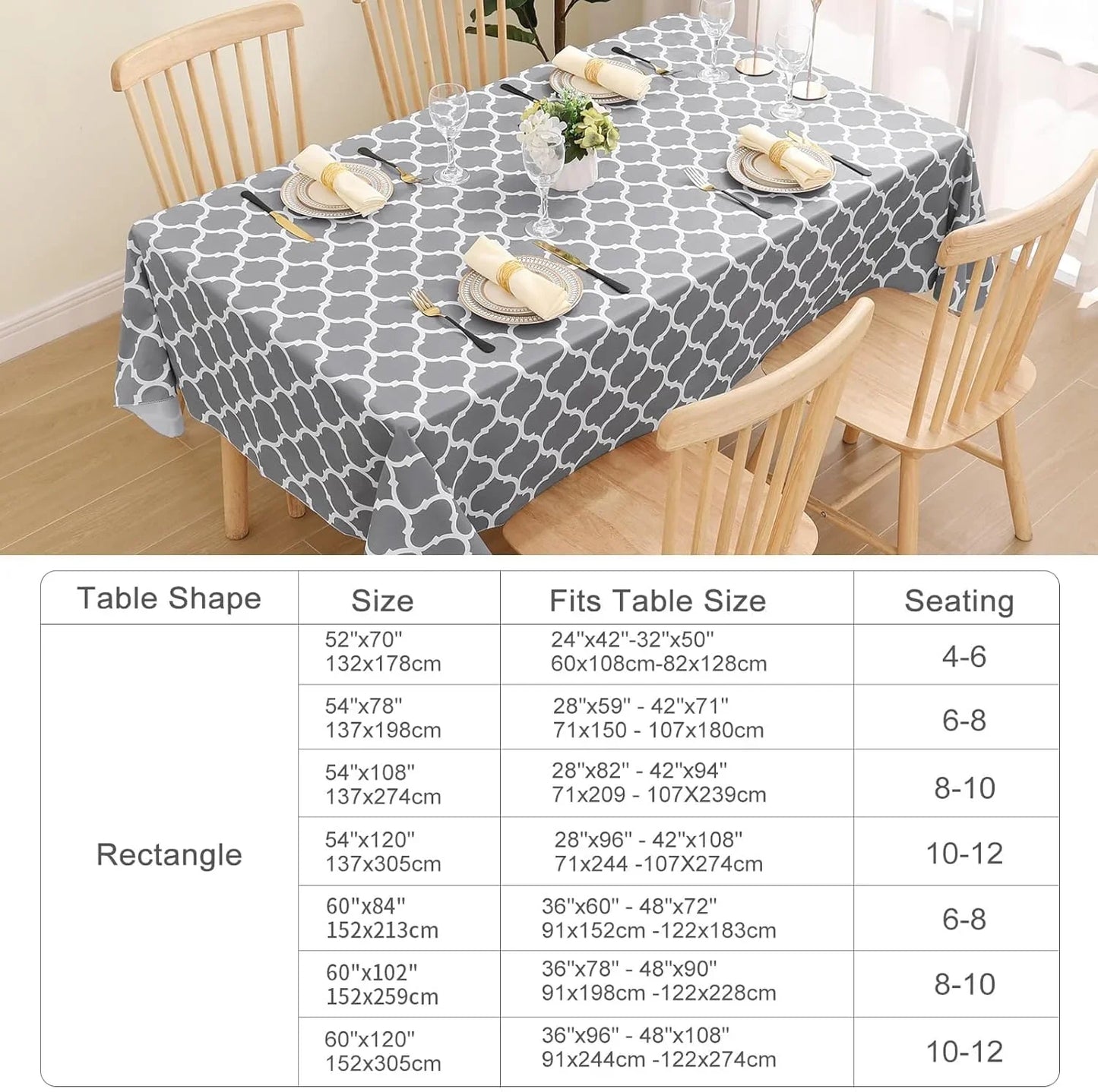 Rectangle Table Cloth, Waterproof Vinyl Tablecloths with Flannel Backing for Rectangle Tables, Wipeable Spillproof Plastic Tablecloth for Dining, Camping, Indoor and Outdoor (60"X84", Grey)
