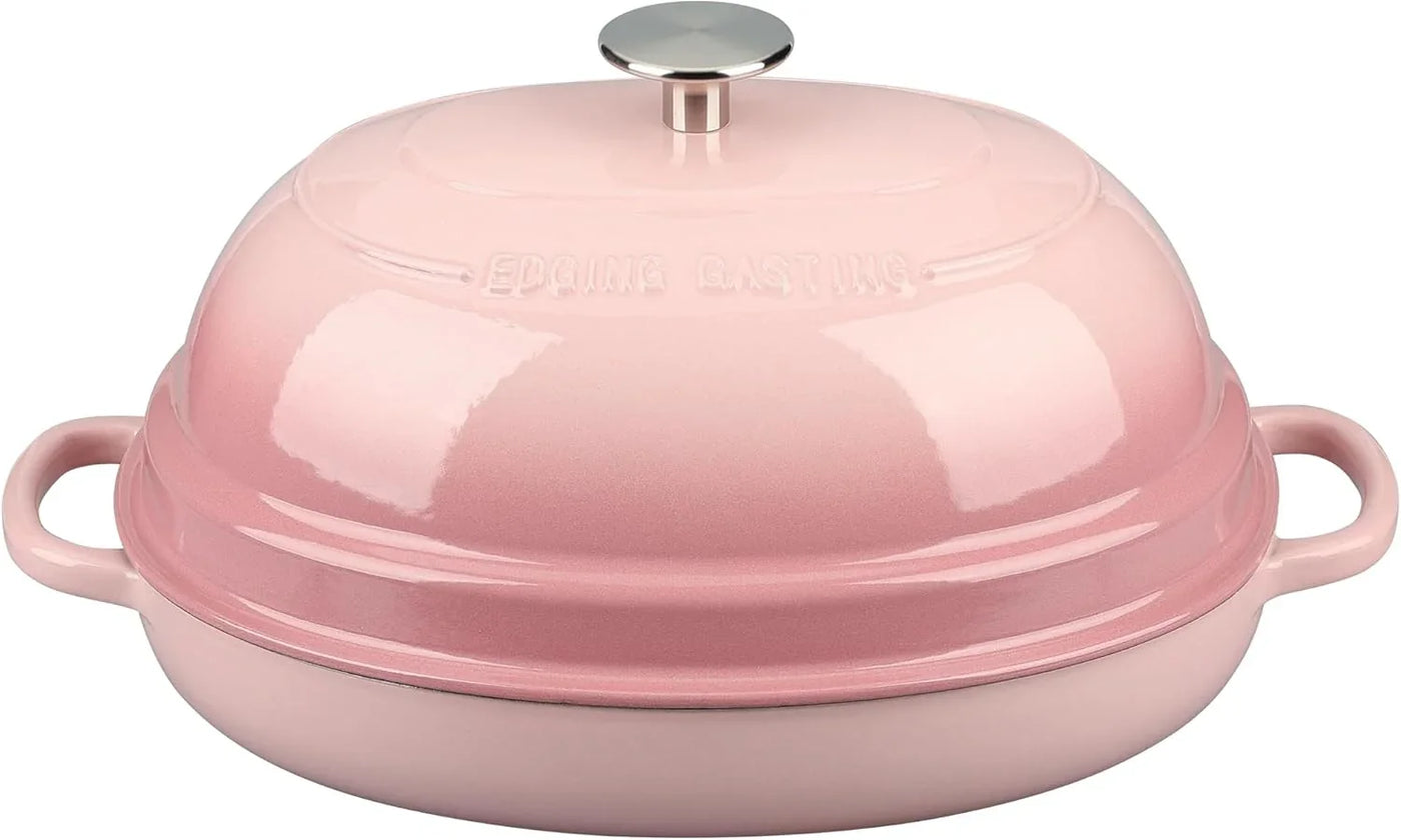 Enameled Oval Cast Iron Dutch Oven Pot with Lid, Bread Dutch Oven for Sourdough Bread Baking, Dutch Oven Bread, Bread Oven, 6QT, Pink