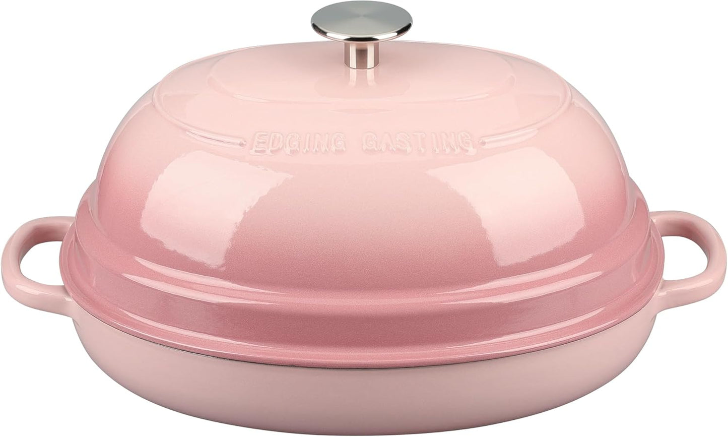 Enameled Oval Cast Iron Dutch Oven Pot with Lid, Bread Dutch Oven for Sourdough Bread Baking, Dutch Oven Bread, Bread Oven, 6QT, Pink