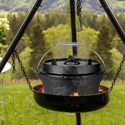 5QT Camping Dutch Oven with Lid, Pre-Seasoned Cast Iron Camp Dutch Oven with Lid Lifter for Campfire Cooking, Baking and Stews, Durable Cast Iron Pot for Camping and Hiking