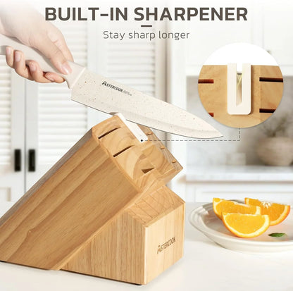 Knife Set, 15 Pieces Kitchen Knife Set with Sharpener Block, German Stainless Steel Knives Set with Anti-Rust Coating, Dishwasher Safe Elegant Cream White Knife Block Sets, Valentine'S Gift