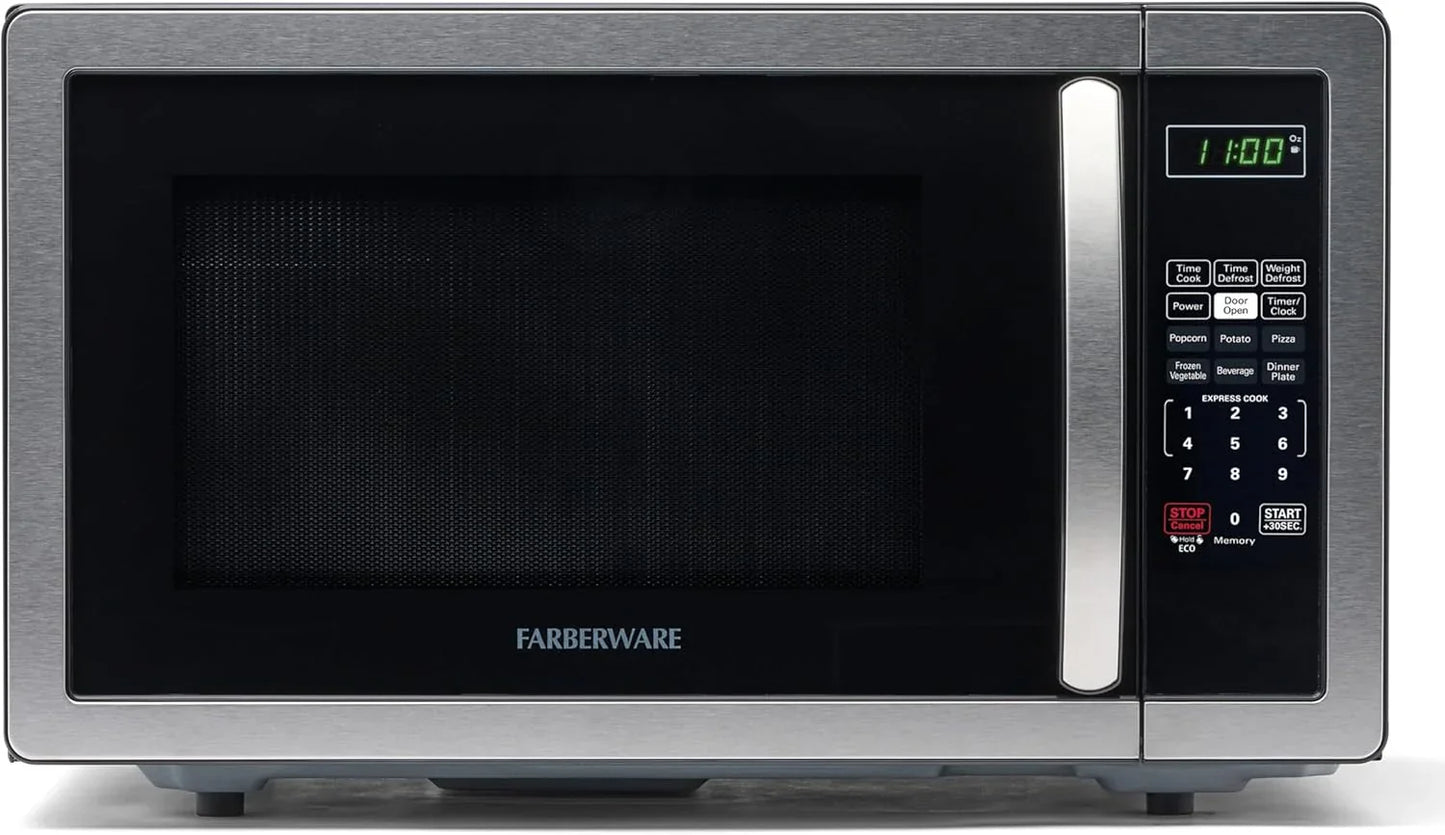 1.1 Cu. Ft. Countertop Microwave Oven – 1000 Watts Power, Auto Cook Settings, Defrost, Easy Clean and Child Safety Lock - Stainless