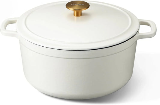 5QT Enameled Cast Iron Dutch Oven Pot with Lid, Heavy-Duty Dutch Oven for Sourdough Bread Baking, Braising, Stews, Roasting, Healthy & Non-Toxic, Dual Handles, All Stovetop Compatible, Oven Safe up to 500° F, Cream White