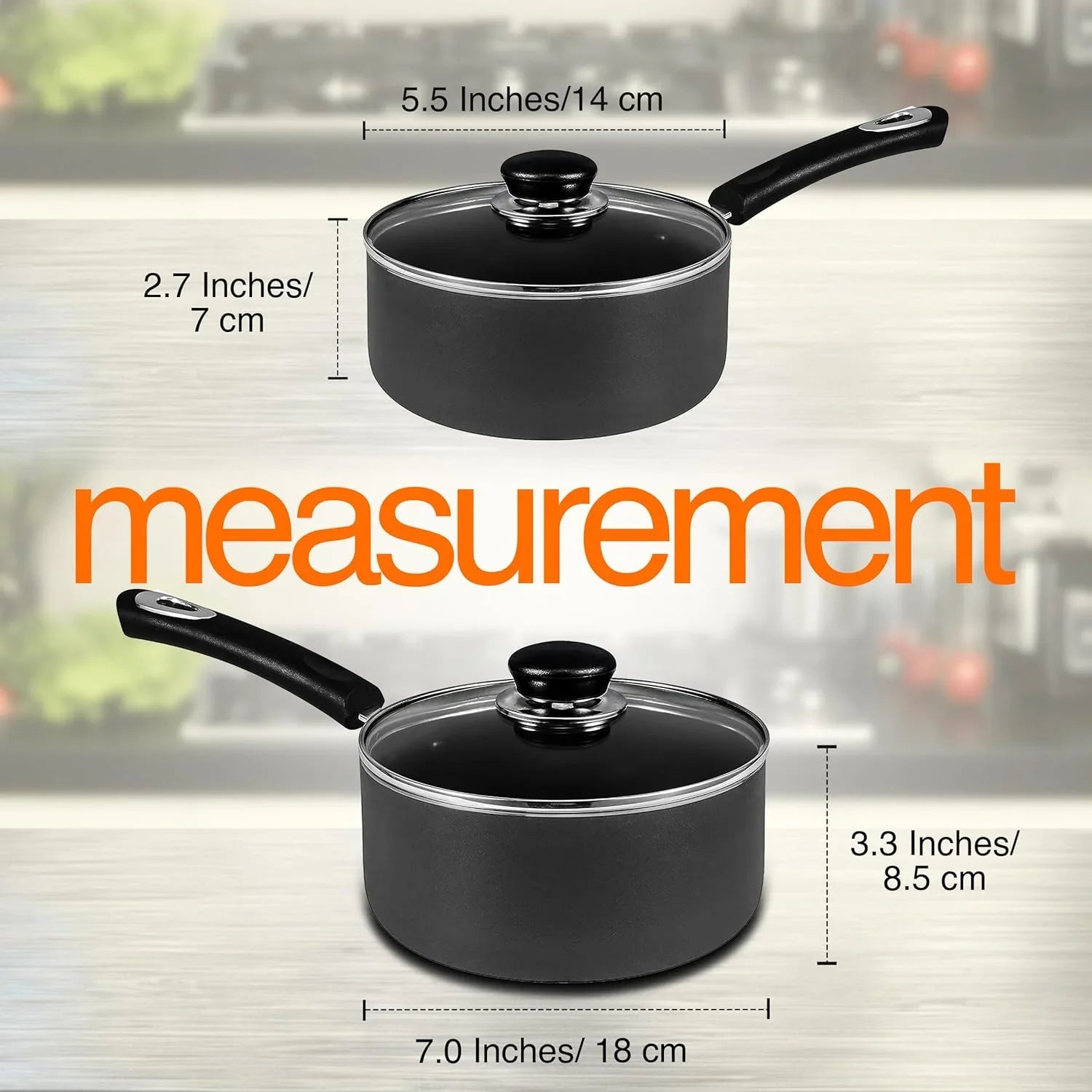 Nonstick Saucepan Set, Cooking Pots with Lids, 1 Quart and 2 Quarts Multipurpose Kitchen Small Pots for Cooking Nonstick with Lids, 1 Qt & 2 Qt Set, Grey & Black