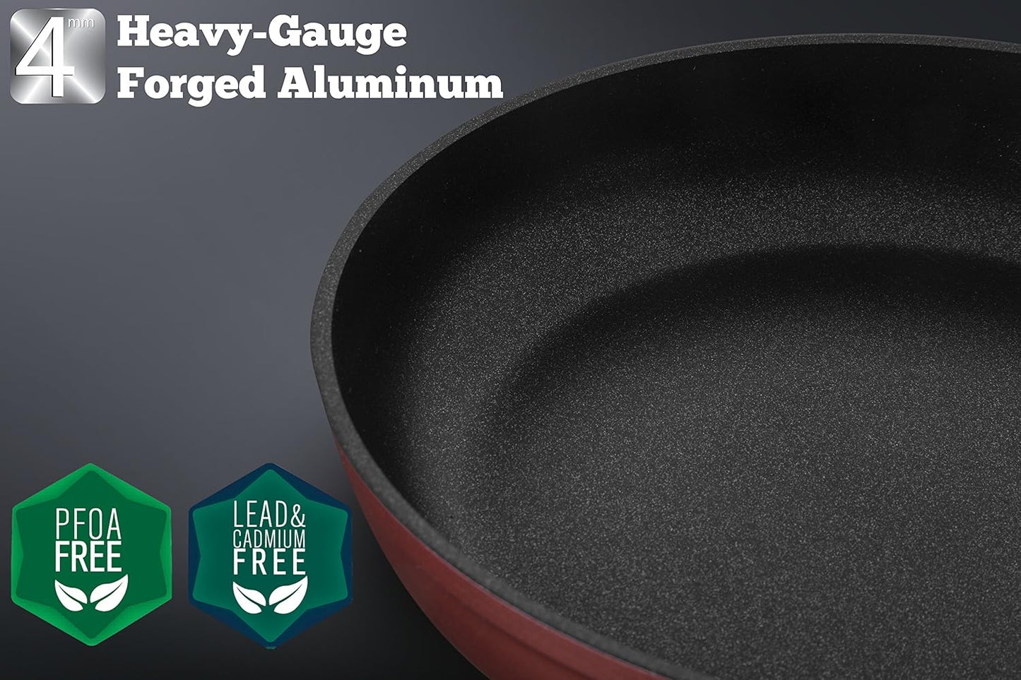 Titanium Nonstick 11 Inch Wok and Stir Fry Pan with Glass Lid Forged Aluminum with PFOA Free Scratch Resistant (Red)