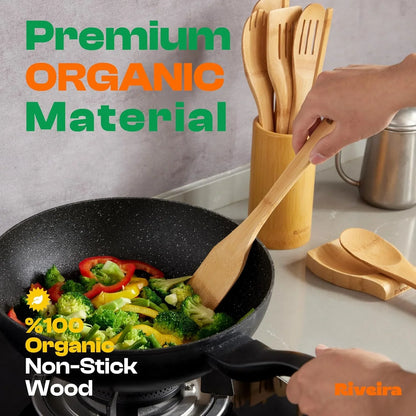 Bamboo Cooking Spoons 6-Piece – Wooden Cooking Utensils Set with Wooden Spoons for Cooking & Spatulas Wooden Utensil Sets – Premium Kitchen Utensils Set – Durable First Apartment Essentials