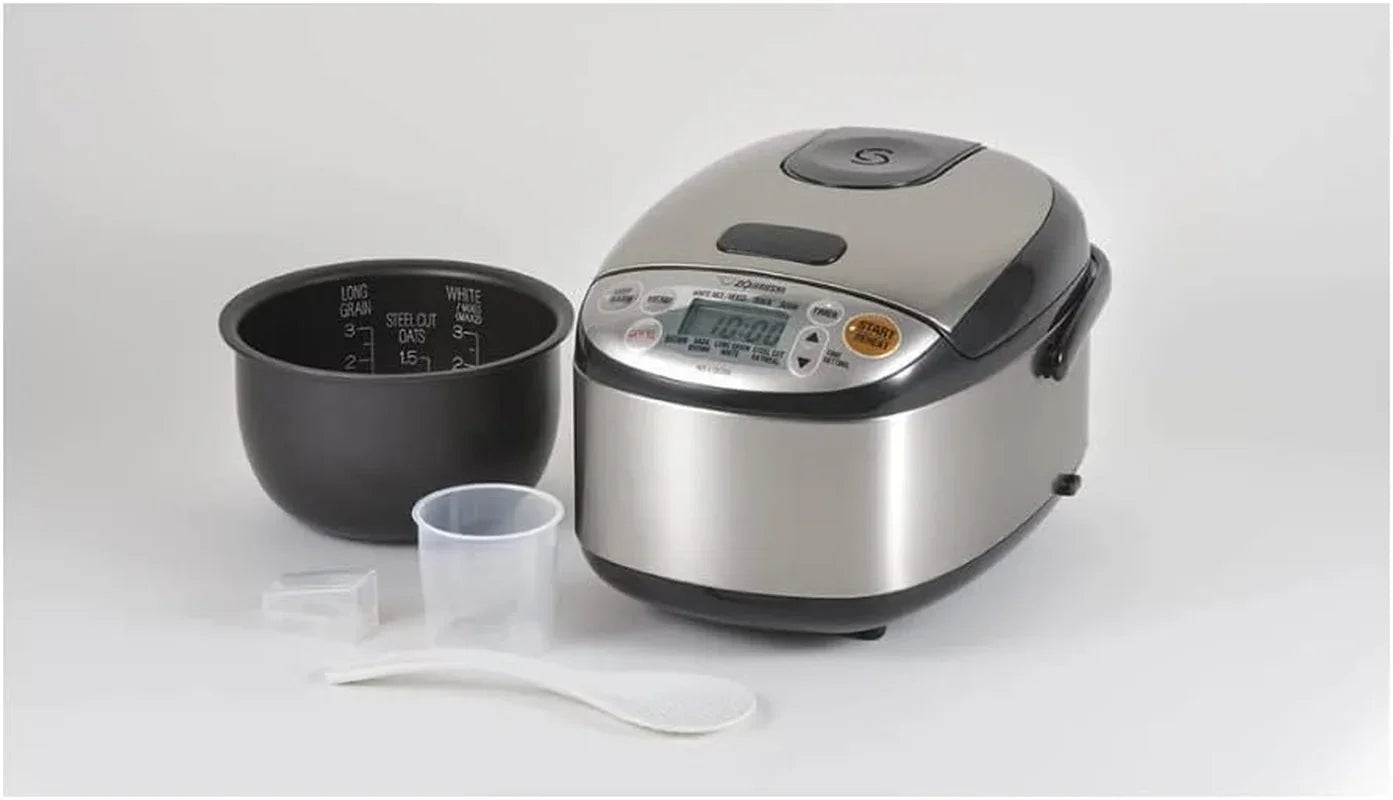 Micom 3-Cup Compact Size, Multiple Settings, Stainless Steel Made, Built-In Retractable Power Cord and Easy to Transport Rice Cooker and Warmer