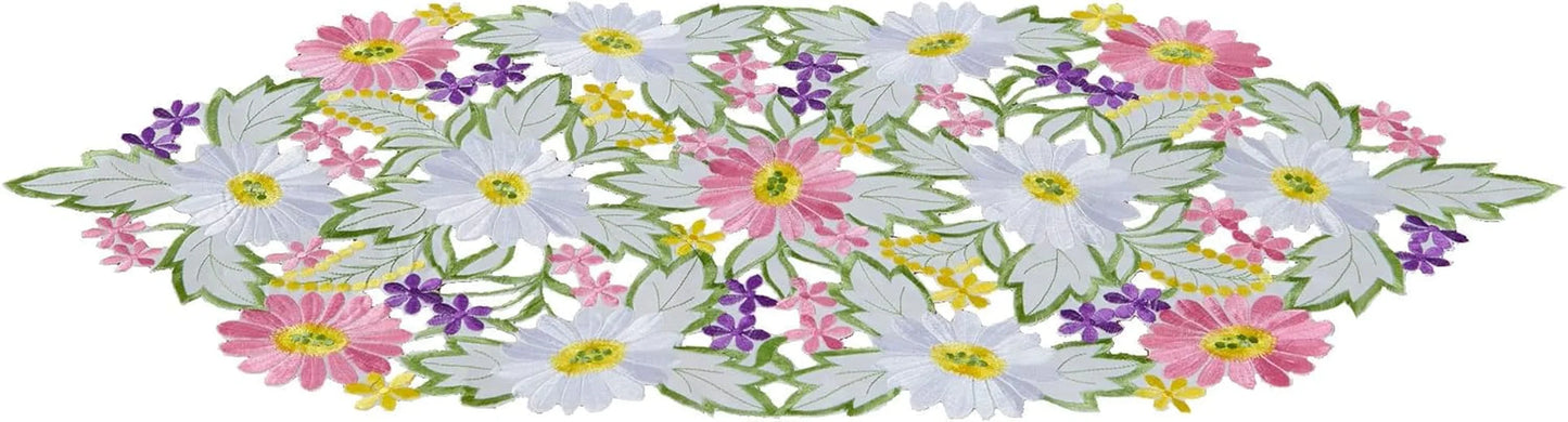 Spring Daisy Table Runners Embroidered Flowery Table Linen for Home Decoration 13 X 34 Inch