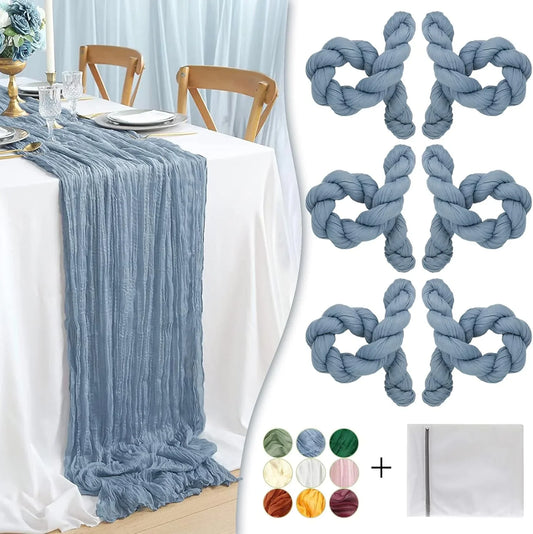 Dusty Blue Cheesecloth Table Runner, 6 Pack 35" Boho Gauze Runner 120 Inches Long Runner Rustic Sheer Cheese Cloth Fabric Bulk for Baby Shower Wedding Bridal Birthday Party Decor