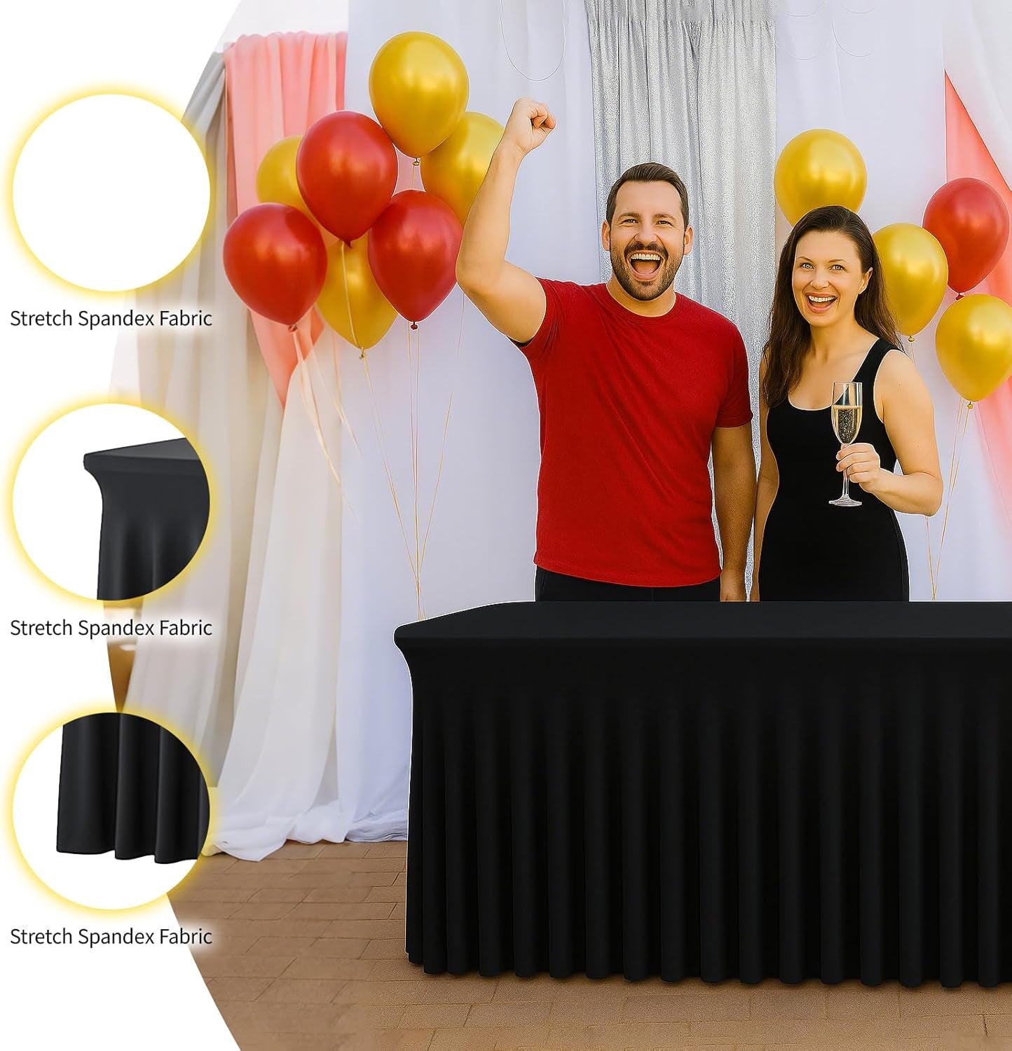 2 Pack Black Spandex Table Covers 6 Foot, Fitted Stretch Tableclothes 30X72 Inch, Wrinkle Free 6FT Fitted Table Clothes with Skirt for Party, Banquet, Wedding and Events