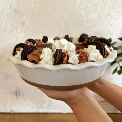 Ceramic Pie Pan for Baking - 9 Inch - Deep and Fluted Pie Dish for Old Fashion Apple Pie, Quiche, Pot Pies, Tart, Etc - Modern Farmhouse Style Porcelain Ceramic Pie Plate - Vanilla White