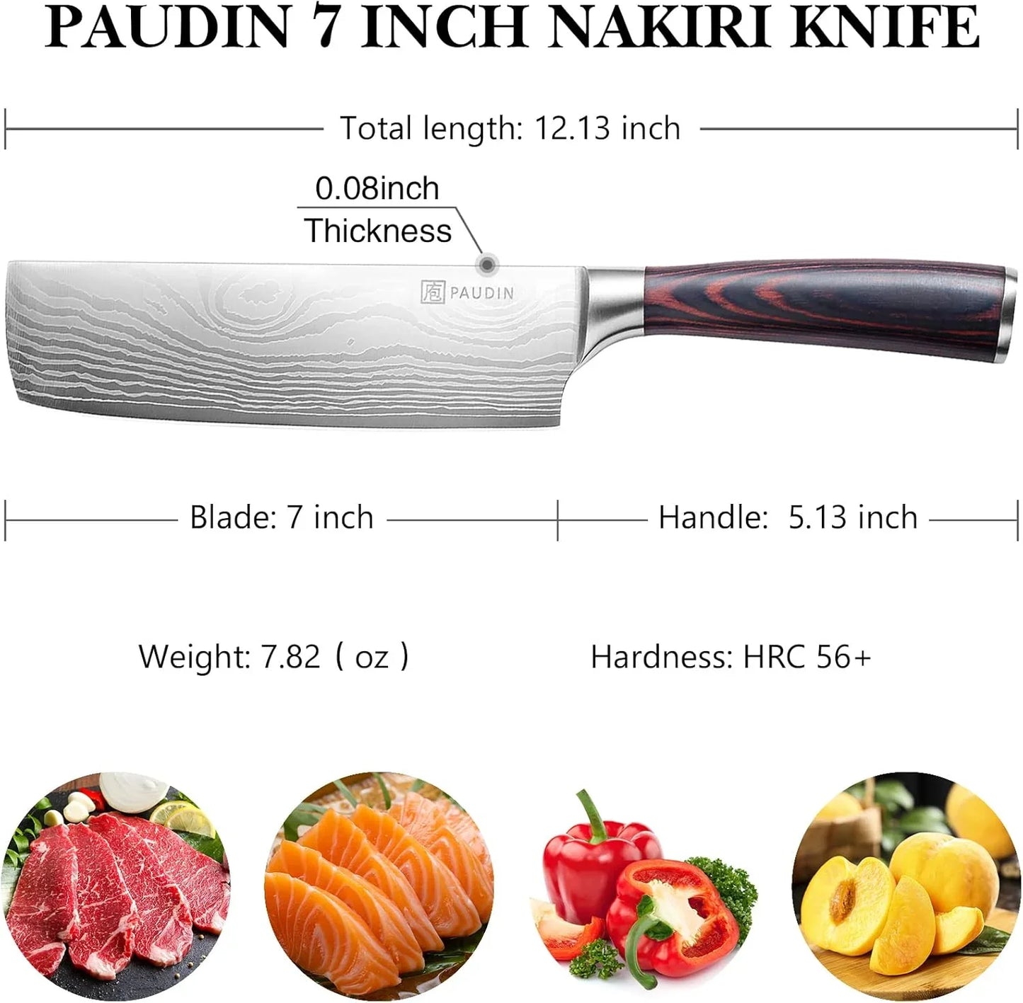 Nakiri Knife - 7" Razor Sharp Meat Cleaver and Vegetable Kitchen Knife, High Carbon Stainless Steel, Multipurpose Asian Chef Knife for Home and Kitchen with Ergonomic Handle