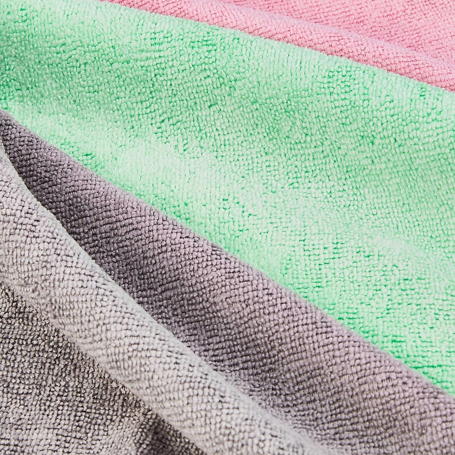Microfiber Cleaning Cloths, Ultra-Soft and Highly Absorbent, Streak-Free, Lint-Free, Scratch-Free, Washable, for Car Detailing and Glass Cleaning, 16" X 12", Green/Gray/Pink, 24-Pack
