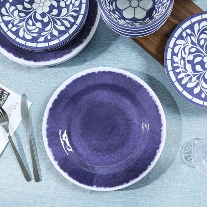 Melamine Dinnerware Set, 12 Pieces Plates and Bowls Set, Unbreakable Dish Set,Lightweight,Camping,Dishwasher Safe,Service for 4, Blue-Purple