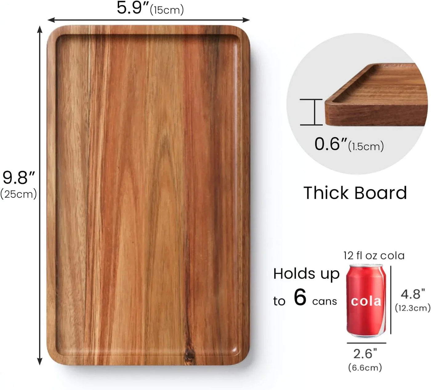 2 Pack Acacia Wood Serving Tray,9.8X5.9 Inch Decorative Trays Platter for Coffee Table,Living Room,Bar,Party,Mini Charcuterie Boards Cheese Board,Home Decor