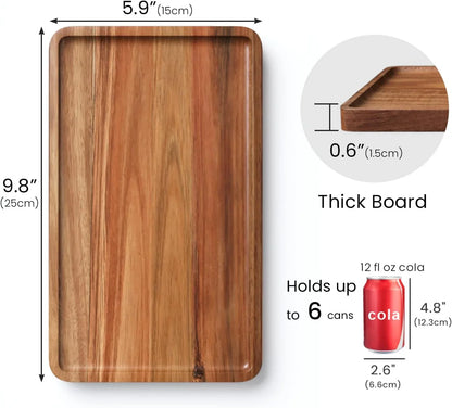 2 Pack Acacia Wood Serving Tray,9.8X5.9 Inch Decorative Trays Platter for Coffee Table,Living Room,Bar,Party,Mini Charcuterie Boards Cheese Board,Home Decor