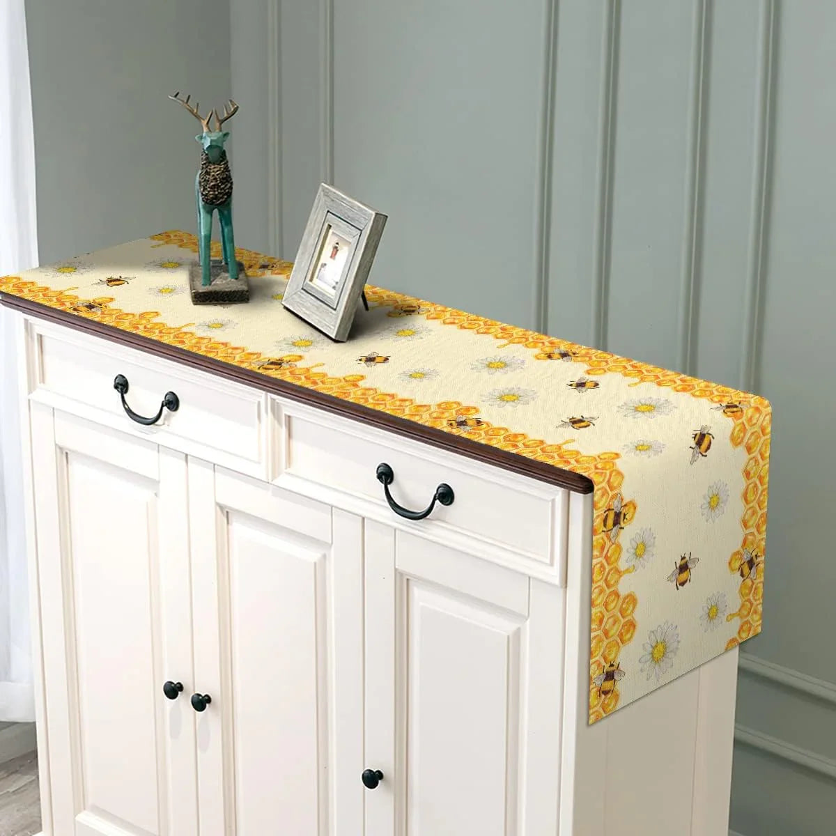 Linen Bee Daisy Table Runner Rustic Home Farmhouse Table Cover Boy Girl Bithday Party Indoor Outdoor Decoration Home Kitchen Dining Room Decor (13" X 72")