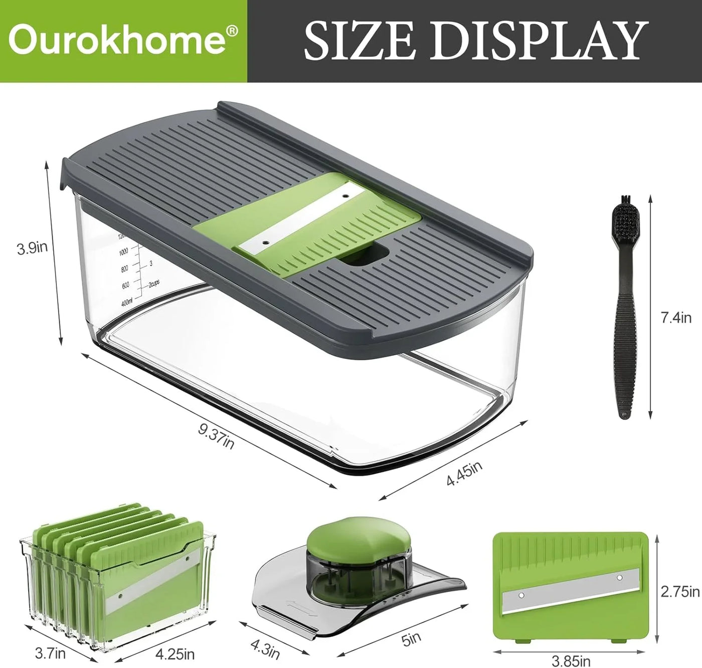 Mandolin Slicer for Kitchen Food, Hand Safe Vegetable Shredder with 6 Mandoline Blades, Veggie Waffle Cutter for Potato, Carrot, Zucchini, Onion, Essential Kitchen Gadgets (6 in 1, Gray)