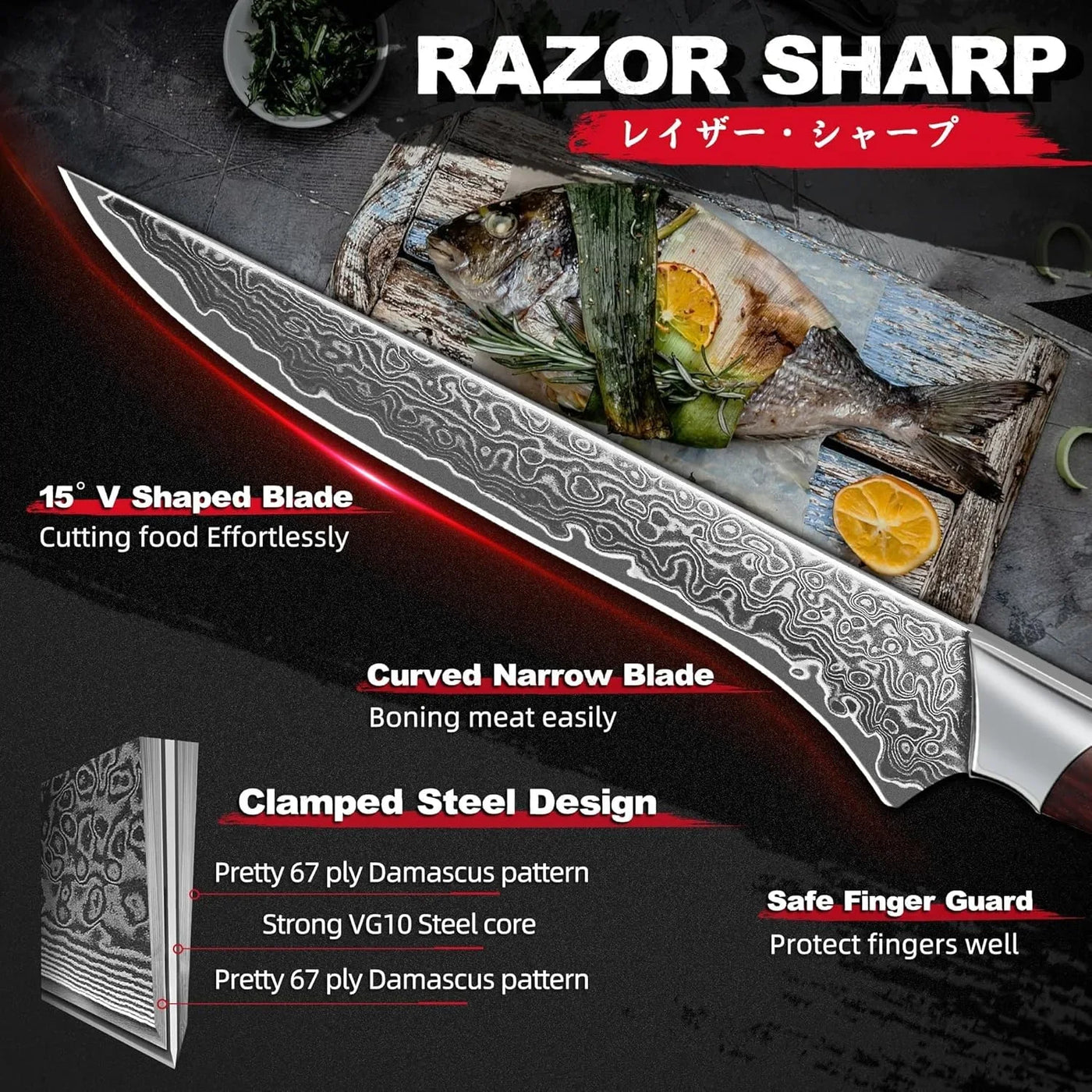 Boning Knife for Meat Cutting 5.2 Inch Japanese VG10 Steel Core Deboning Knife for Butchering-Razor Sharp Damascus Fillet Knives for Kitchen Outdoor (Rose Series)