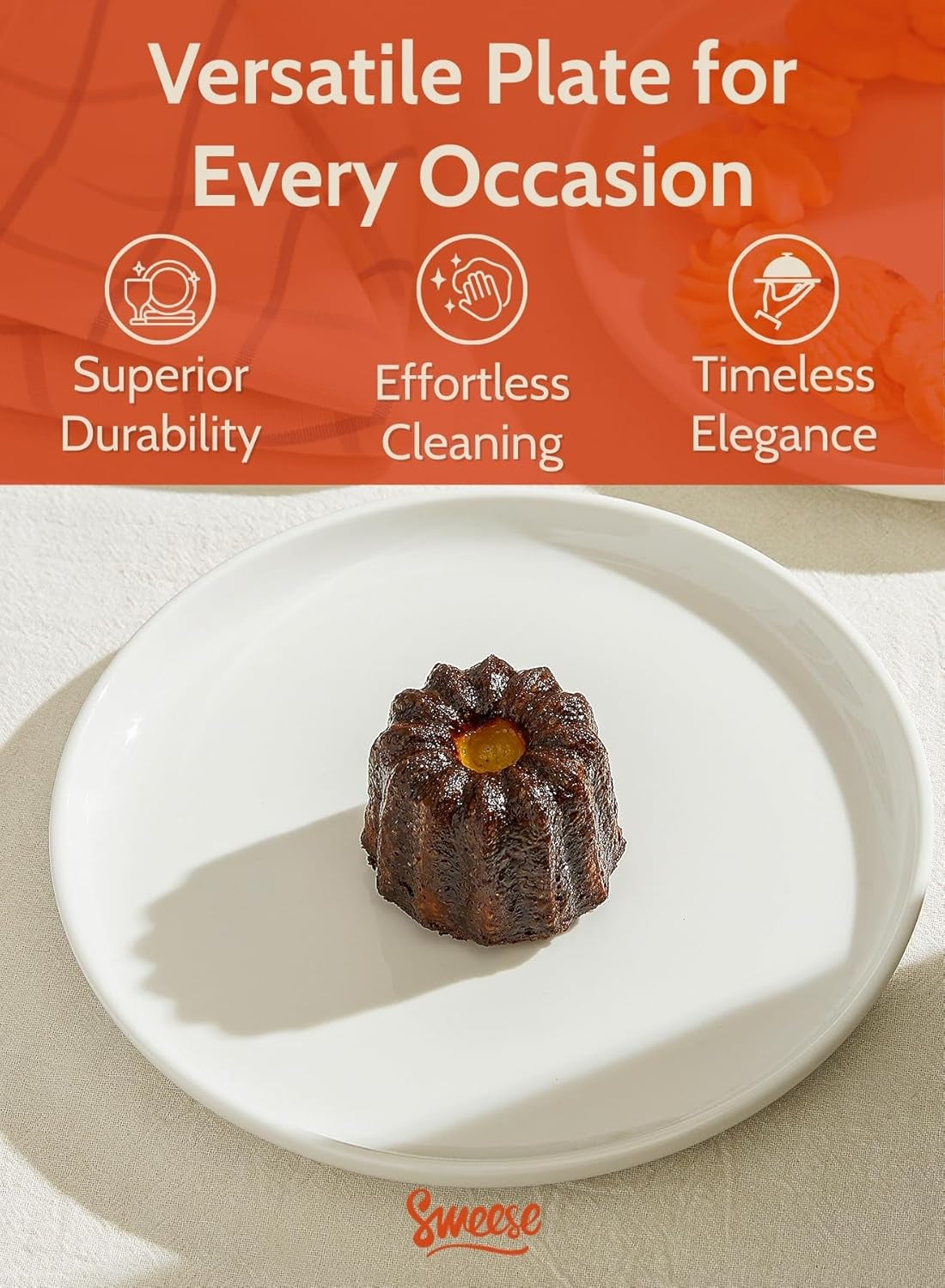 7.4 Inch Porcelain Dessert Plates, Set of 6 - Stackable, Microwave Oven Safe - White