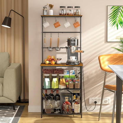 4 Tier Coffee Bar Station, Kitchen Stand with 8 S-Shaped Hooks, Large Space Coffee Station Table, Farmhouse Coffee Bar Shelf, Bakers Rack for for Kitchen, Living Room, 23.62" W X 15.74" D X 57.13" H