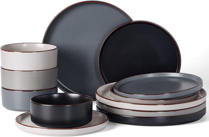 Nebula Ridge Stoneware Dinnerware Sets, Plates and Bowls Sets for 4, 12 Pieces Dishes Set, Microwave and Dishwasher Safe Kitchen Plates, Multi-Color