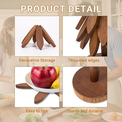 Wooden kitchen storage stand with rounded edges, sturdy base, holds fruit bowl, decorative & durable