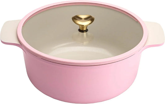 Cast Aluminum Dutch Oven with Lid, Ceramic Nonstick Coating Made without PFAS, PFOA, PFOS & PTFE, Heart Knob, 4.3-Quart, Pink
