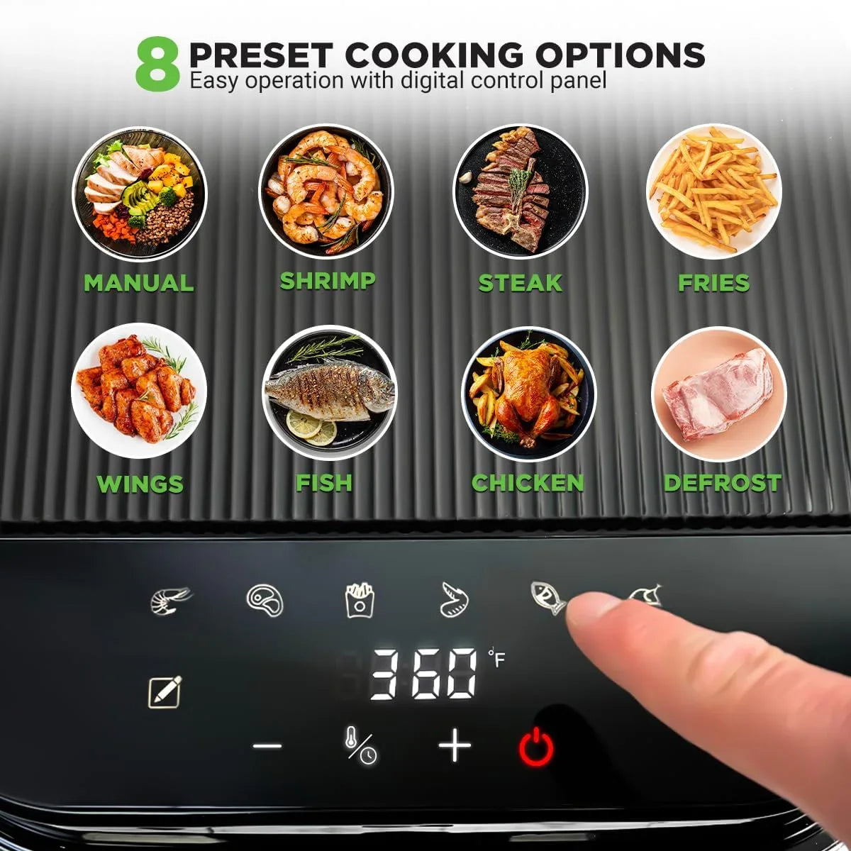 5.8 Quart Air Fryer | 8-1 Preset Cook Modes | Transparent Fry Bowl for Best Cooking Results | Cook Shrimp, Steak, Fries, Wings, Chicken & More | Precise Temperature Control & Time | Grey