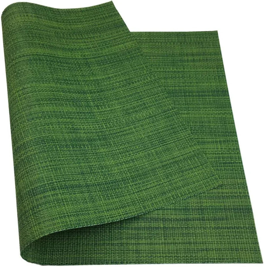 Placemats Set of 6 for Dining Table Stain Resistant Washable PVC Kitchen Table Mats Woven Vinyl Wipeable Table Placemat,Easy to Clean(Algae Green)