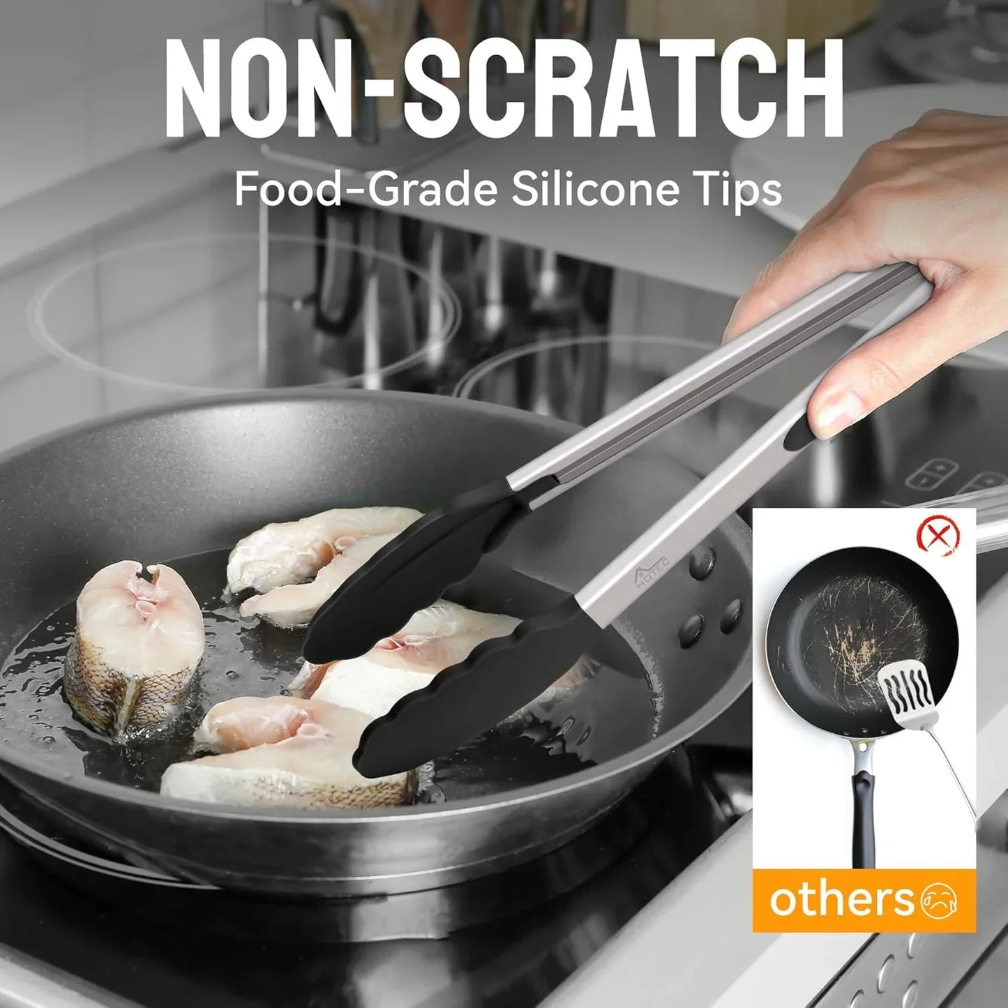 Premium Stainless Steel Locking Kitchen Tongs with Silicon Tips, Set of 2-9" and 12"