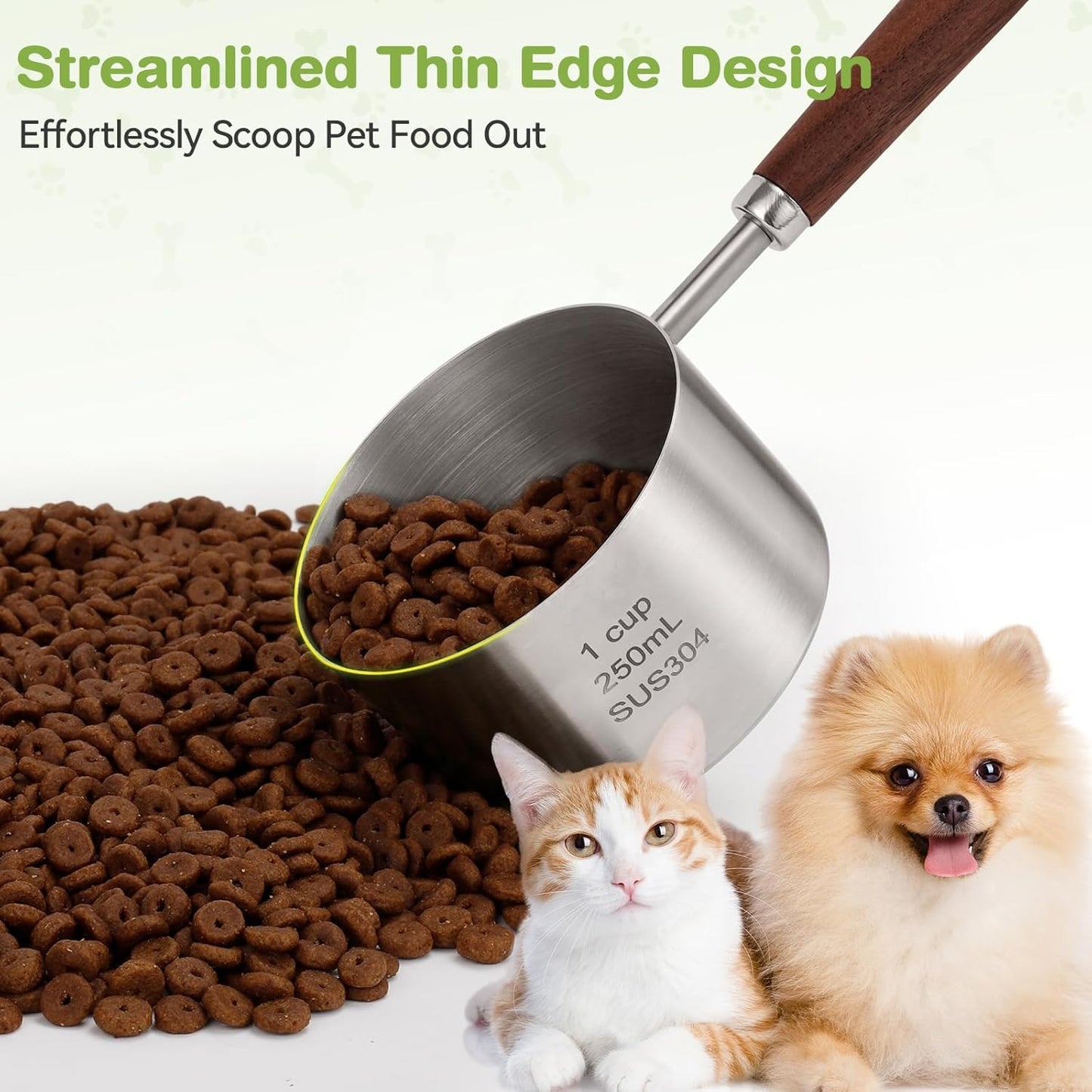 Dog-Cat Food-Scoop Measuring-Cup - 304 Stainless Steel Material.1-Cup Capacity. Precision Scale Measurements