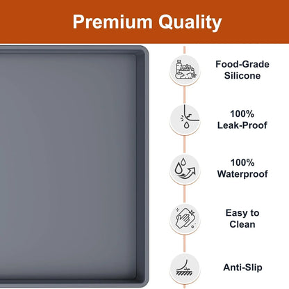 Extra Thick Silicone Mat Waterproof with Raised Edge 19” X 12”, BPA Free Non-Slip Dog & Cat Food Mat, Feeding Mat for Food and Water Bowls, Spill Proof Mat to Protect Floors, Gray
