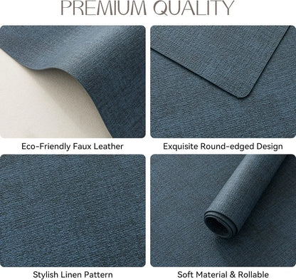 Vinyl Placemats Set of 4-12 X 17 Inch - Faux Leather 100% Waterproof Oil-Proof Wipeable Place Mats, Heat Resistant Reversible PU Table Mats for Kitchen Dining Party Outdoor, Navy Blue
