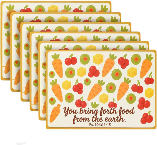 Bible Verse Placemats, Psalms104 14-15, Set of 6, Cork Backed Wood Table Mats,Thick Heat Resistant Christian Scripture Dining Decor, Large 15.7 X 11.4 Inch, Durable and Easy to Clean