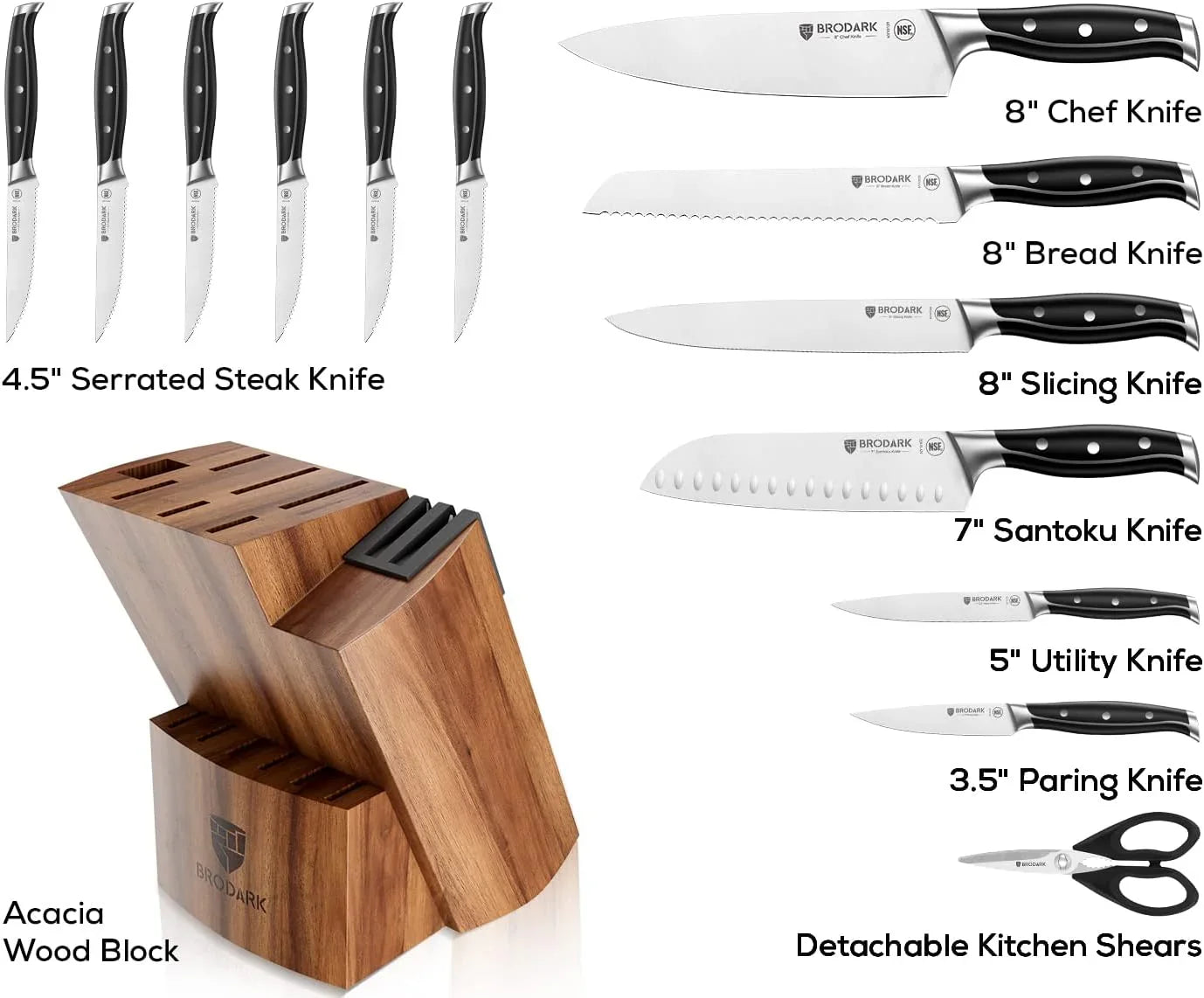 Kitchen Knife Set: Full Tang 15 Pcs Professional Chef Knife Set with Sharpener, Razor-Sharp Knives Set for Kitchen, German Stainless Steel Knife Block Set, Gift Box for Men Women