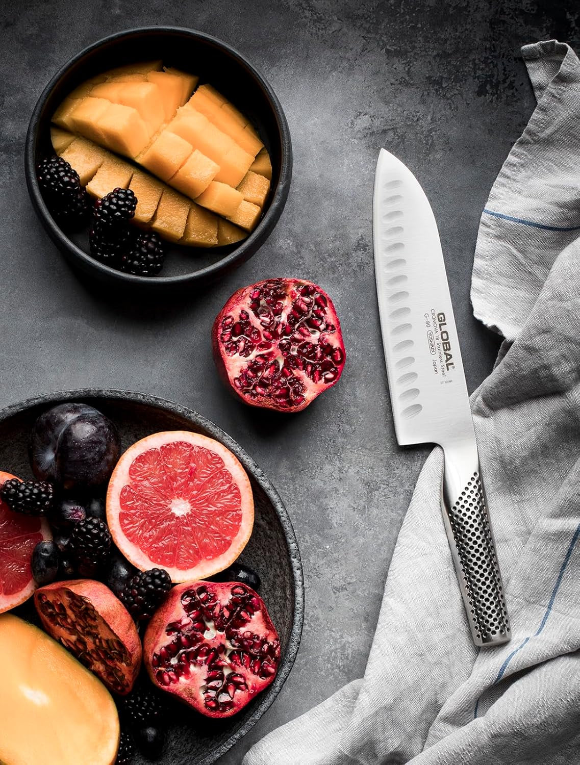 3 Piece Knife Set - 7 Inch Hollow Ground Santoku, 5 Inch Utility, 3 1/2 Paring, Lightweight Japanese Stainless Steel, Razor Sharp Edge, Made in Japan, G-80338
