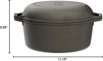 Cast Iron Double Dutch Oven - Pre-Seasoned 2-In-1 Cast Iron Cookware - Pot & Skillet Combo - Even Heat Retention - Oven-Safe, Versatile Pot - 5 Quart