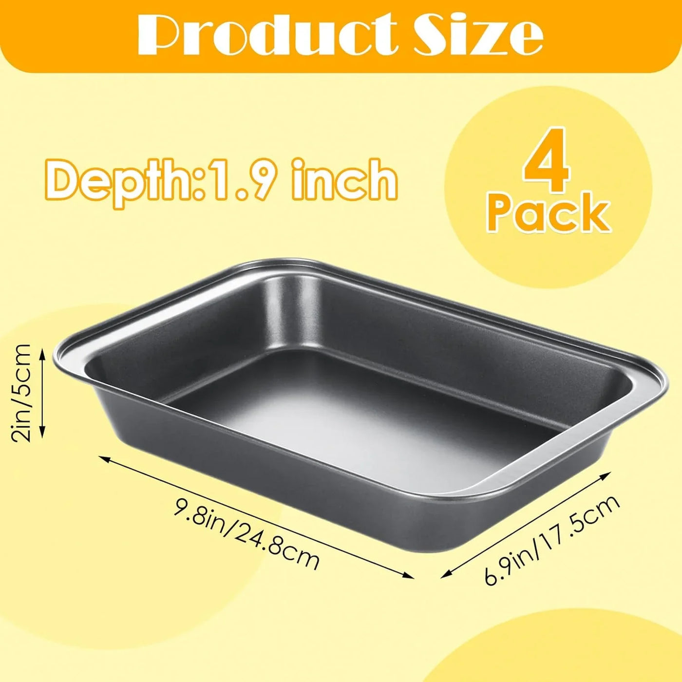 4PCS 9X13 Baking Pan 2 Inch Deep Carbon Steel Deep Baking Pan, Large Rectangular Cake Pan for Roasting and Baking, Multi-Purpose Rectangle Cake Pans for Family Batch Cooking