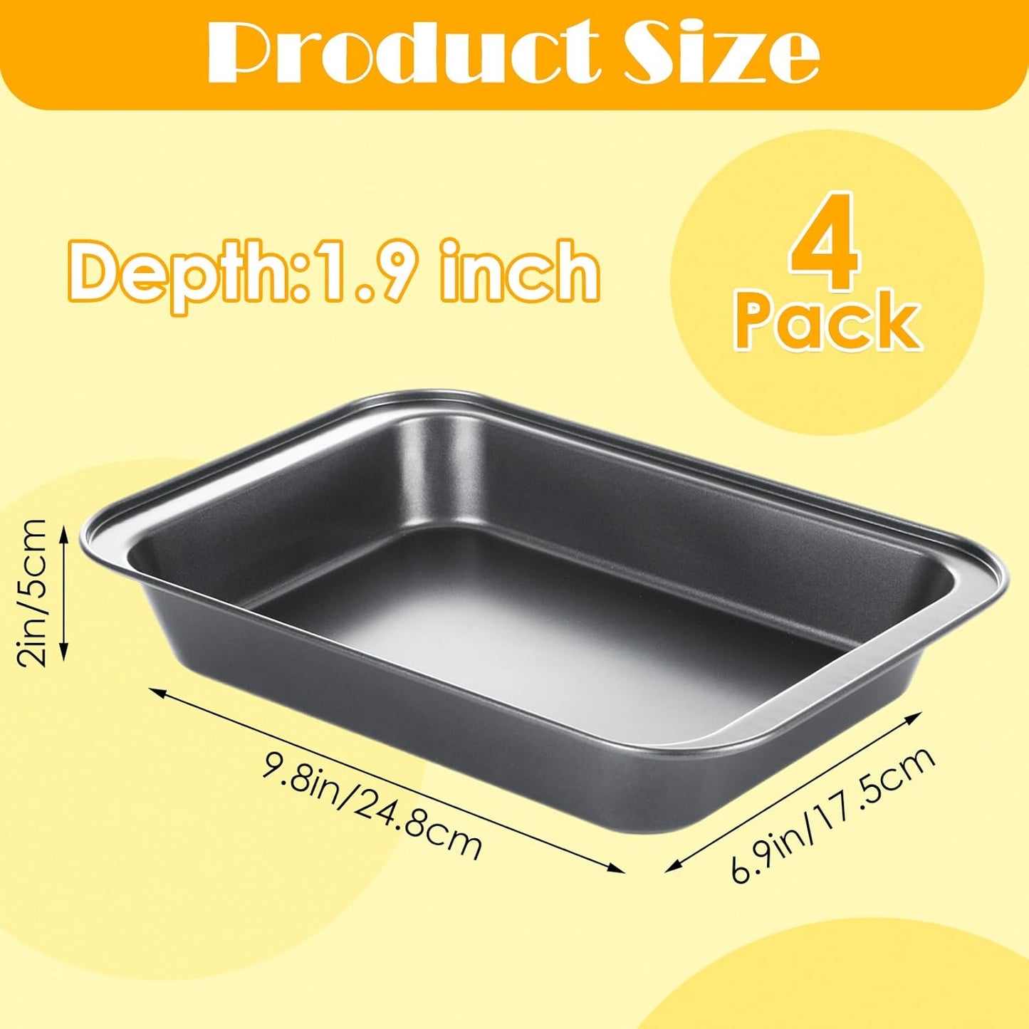 4PCS 9X13 Baking Pan 2 Inch Deep Carbon Steel Deep Baking Pan, Large Rectangular Cake Pan for Roasting and Baking, Multi-Purpose Rectangle Cake Pans for Family Batch Cooking