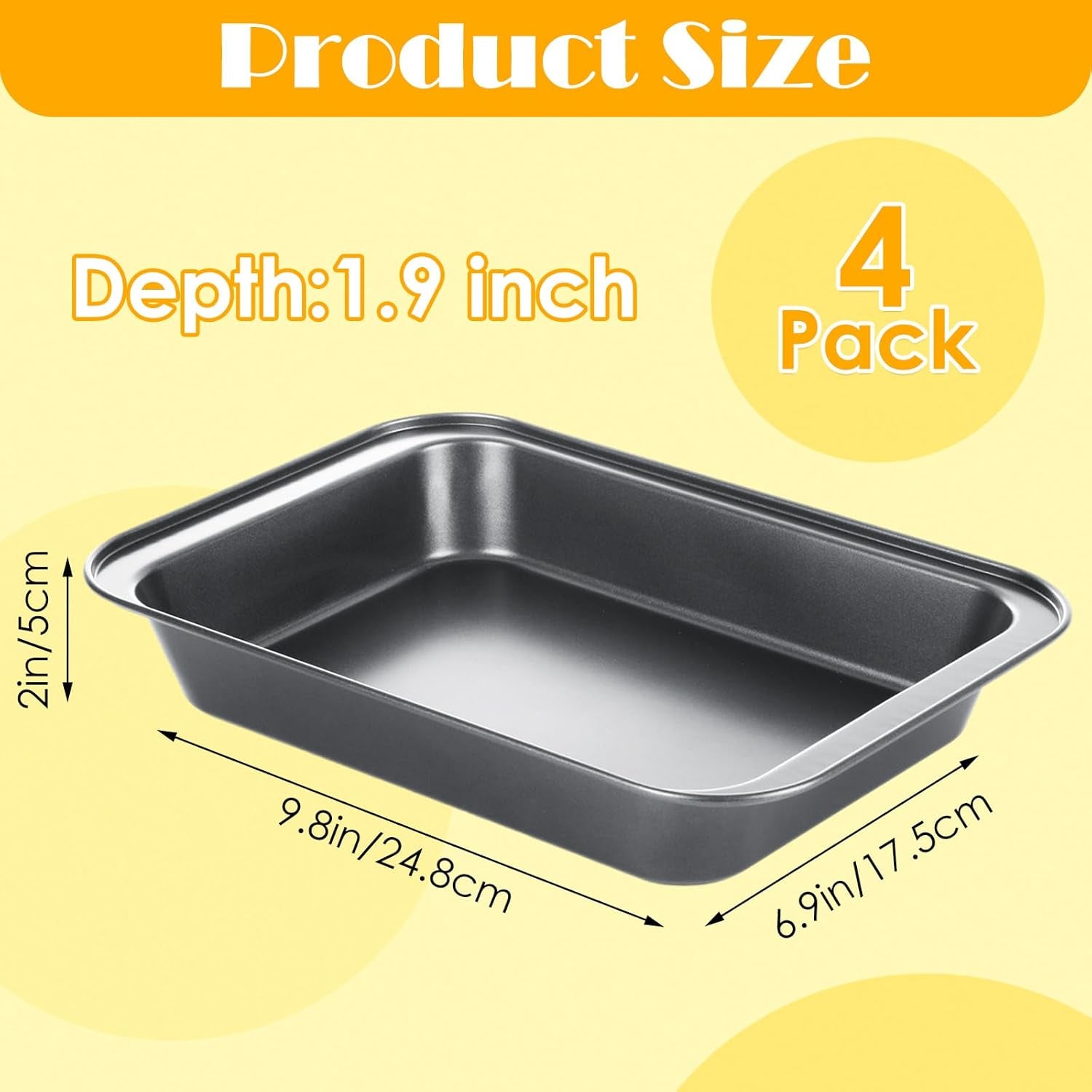 4PCS 9X13 Baking Pan 2 Inch Deep Carbon Steel Deep Baking Pan, Large Rectangular Cake Pan for Roasting and Baking, Multi-Purpose Rectangle Cake Pans for Family Batch Cooking