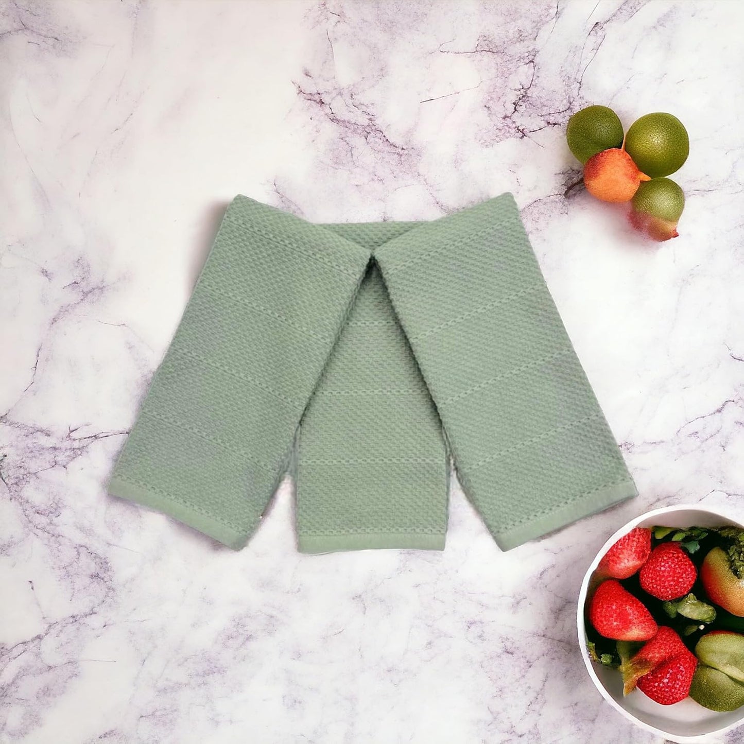 Sage Green Kitchen Dish Towels: 100% Cotton Cloth Soft Cleaning Drying Absorbent Textured Terry Loop, Set of 3 Multipurpose for Everyday Use