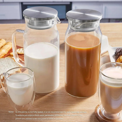 2 Liter 68 Oz Glass Pitcher with Lid and Handle, Glass Carafe for Hot/Cold Water, Large Iced Tea Pitcher for Coffee, Juice and Homemade Beverage