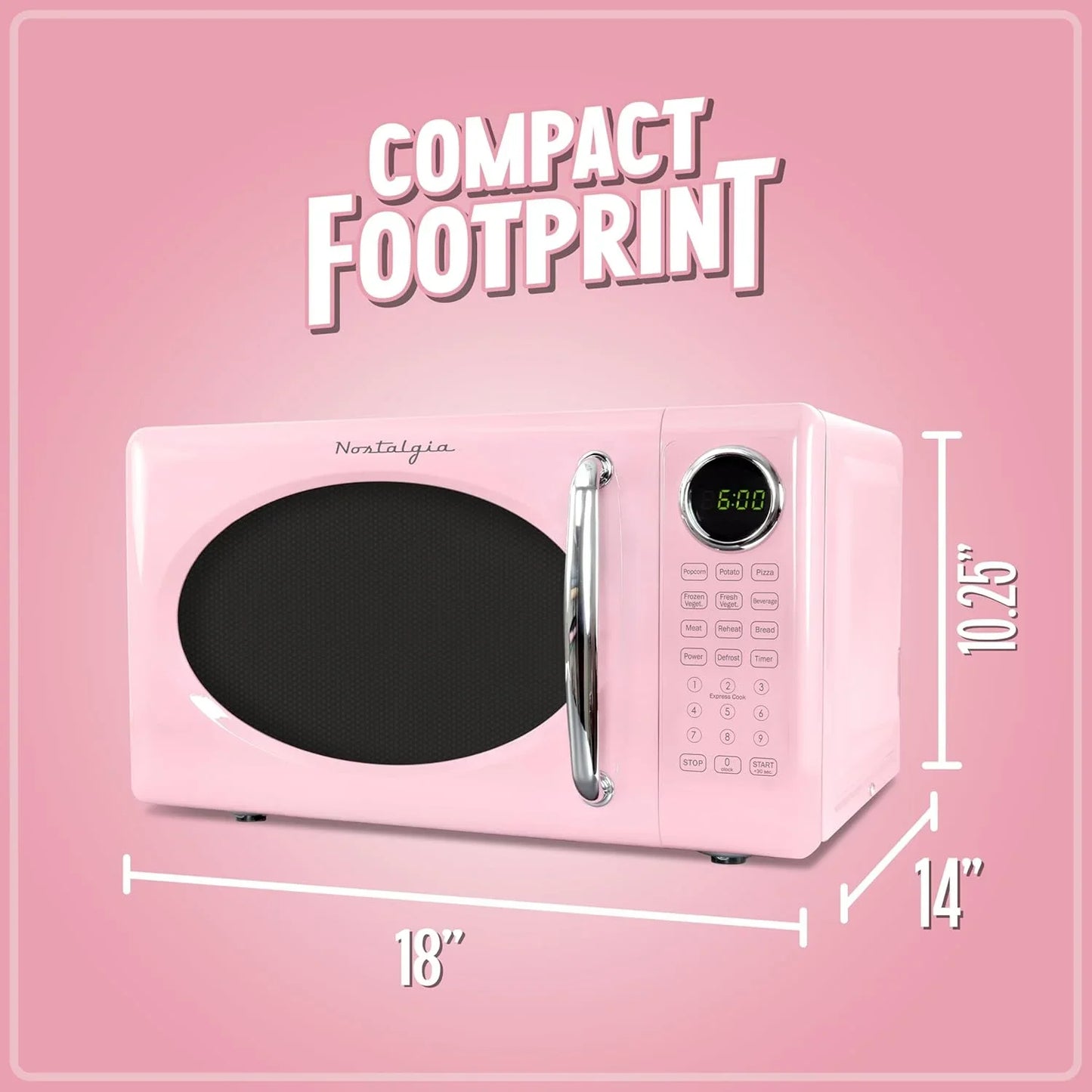 Retro Microwave Oven - 0.7 Cu Ft, 700-Watt Countertop Size with Glass Turntable, Child Safety Lock, 8 Auto-Cook Programs, Digital Clock - Pink