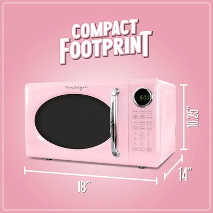 Retro Microwave Oven - 0.7 Cu Ft, 700-Watt Countertop Size with Glass Turntable, Child Safety Lock, 8 Auto-Cook Programs, Digital Clock - Pink