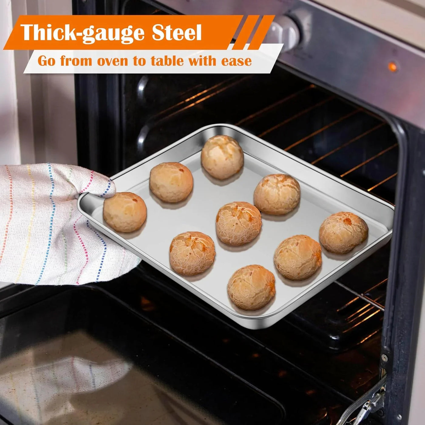 Toaster Oven Tray, 10.5”X8.3” Stainless Steel Small Baking Cookie Sheet, Compact Non-Toxic Metal Baking Pan for Cake, Healthy & Rust Free, Mirror Finish & Dishwasher Safe, 1 Pack