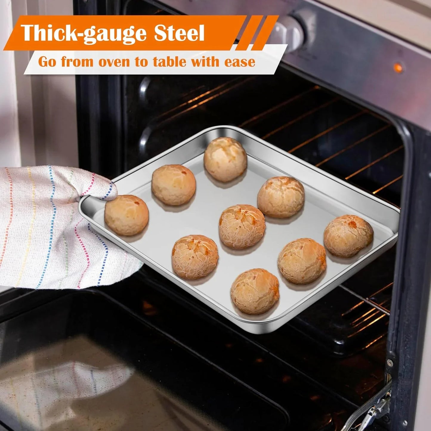 Toaster Oven Tray, 10.5”X8.3” Stainless Steel Small Baking Cookie Sheet, Compact Non-Toxic Metal Baking Pan for Cake, Healthy & Rust Free, Mirror Finish & Dishwasher Safe, 1 Pack